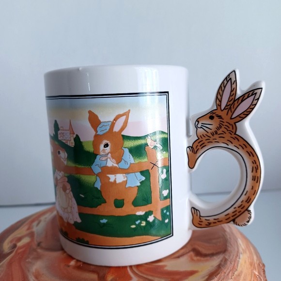 VTG Easter Mug Cup Anthropomorphic Bunny Rabbit Handle Easter Scene ArtMark - Picture 2 of 9